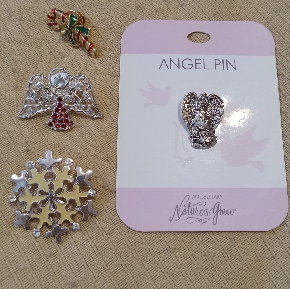 Silver and Gold Angels n Winter Pins Set